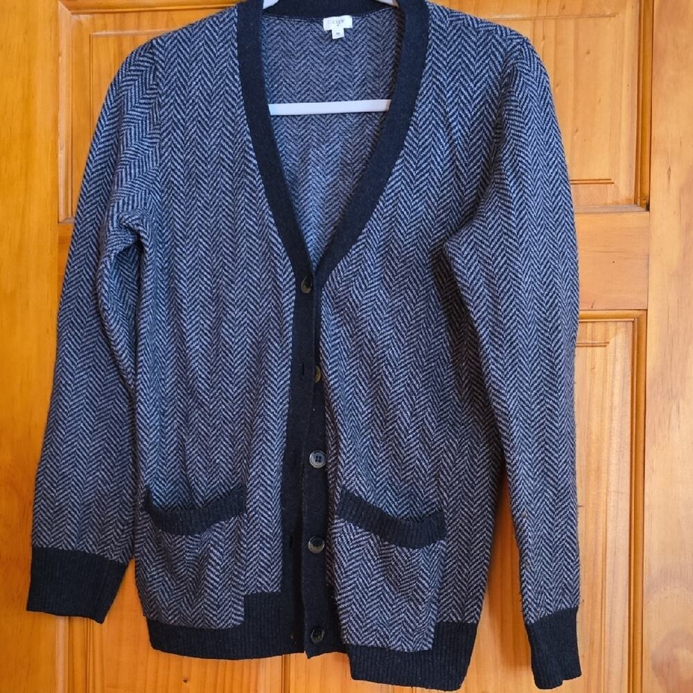 J.Crew Merino Wool Alpaca Herringbone Cardigan Women's M Blue Gray Sweater